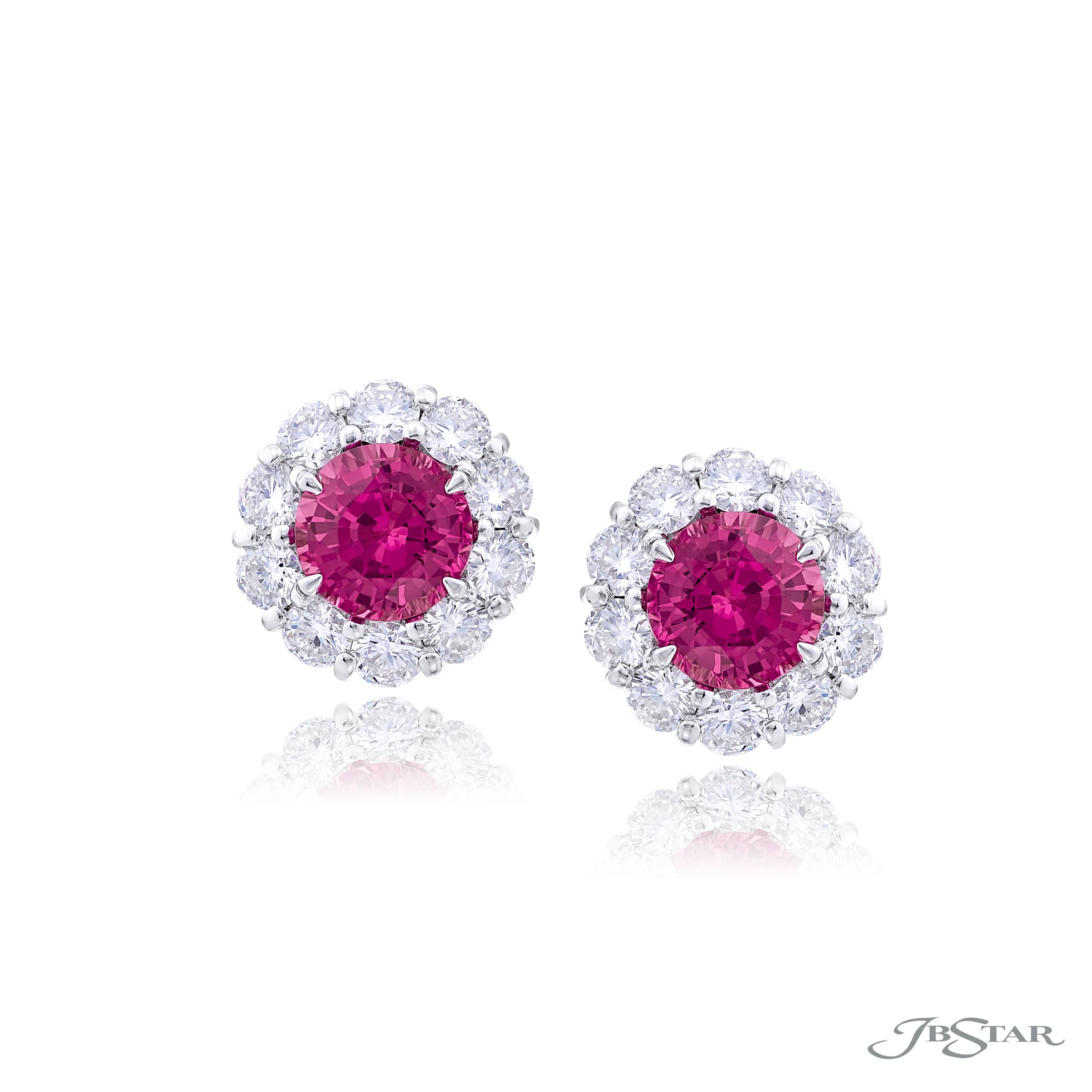 JB Star Platinum Pink Sapphire & Diamond Stud Earrings