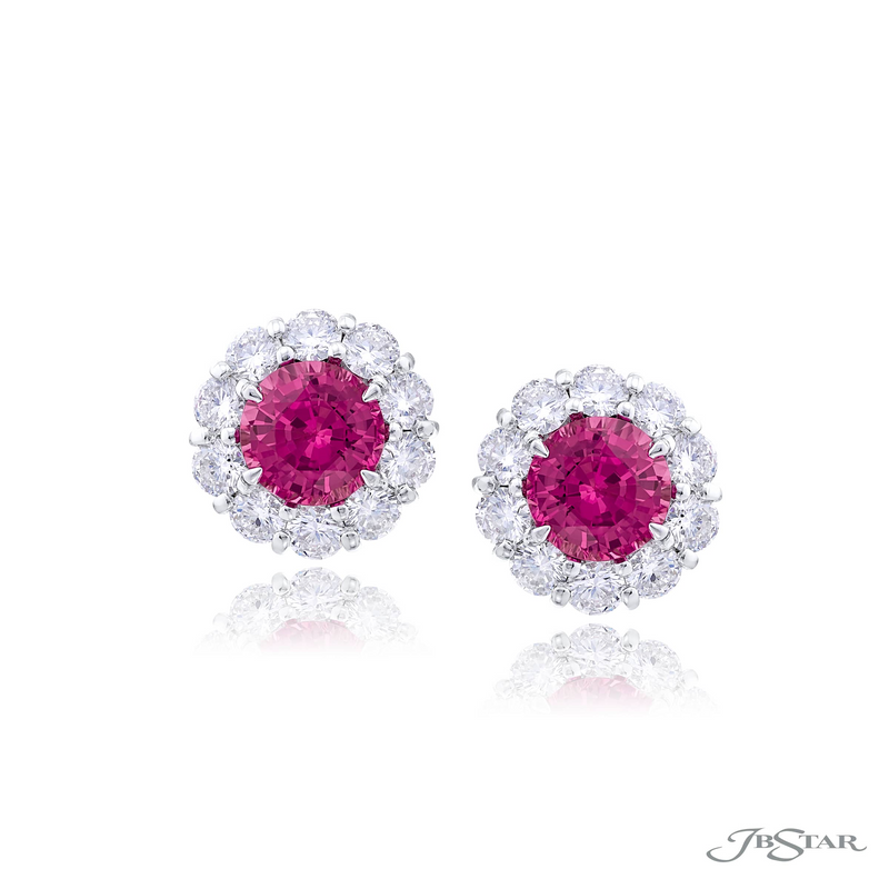 JB Star Platinum Pink Sapphire & Diamond Stud Earrings