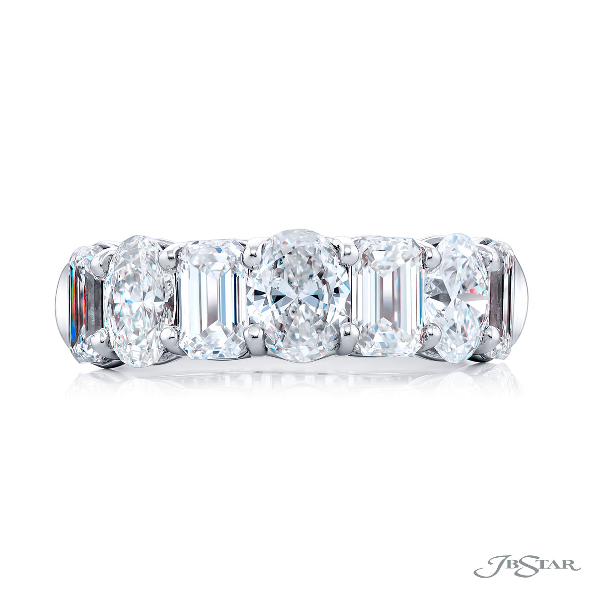 JB Star Platinum Shared Prong Emerald & Oval Cut Diamond Band img2