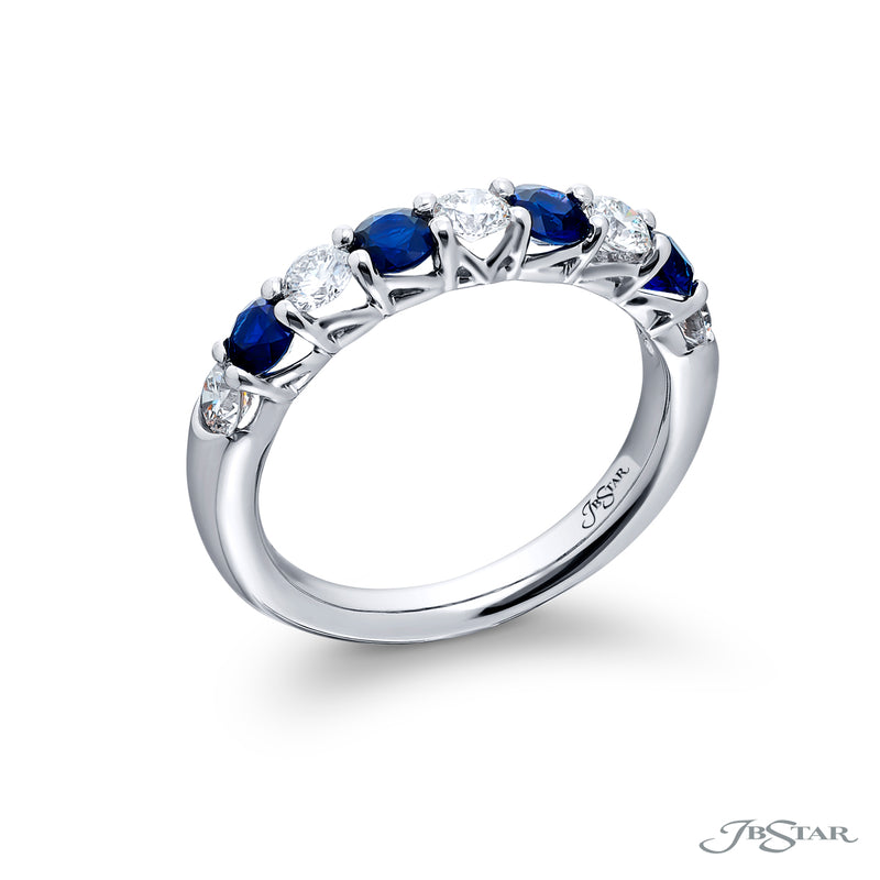 JB Star Platinum Shared Prong Round Sapphire & Round Diamond Band img1