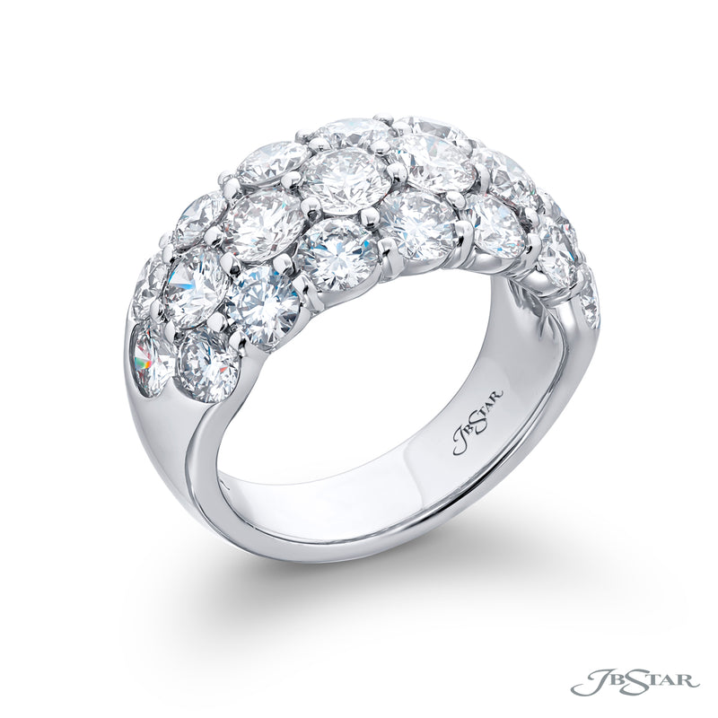 JB Star Platinum Shared Prong Set 3 Rows of Round Cut Diamond Band img1