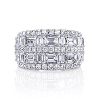 Platinum 5-Row Baguette and Round Diamond Band