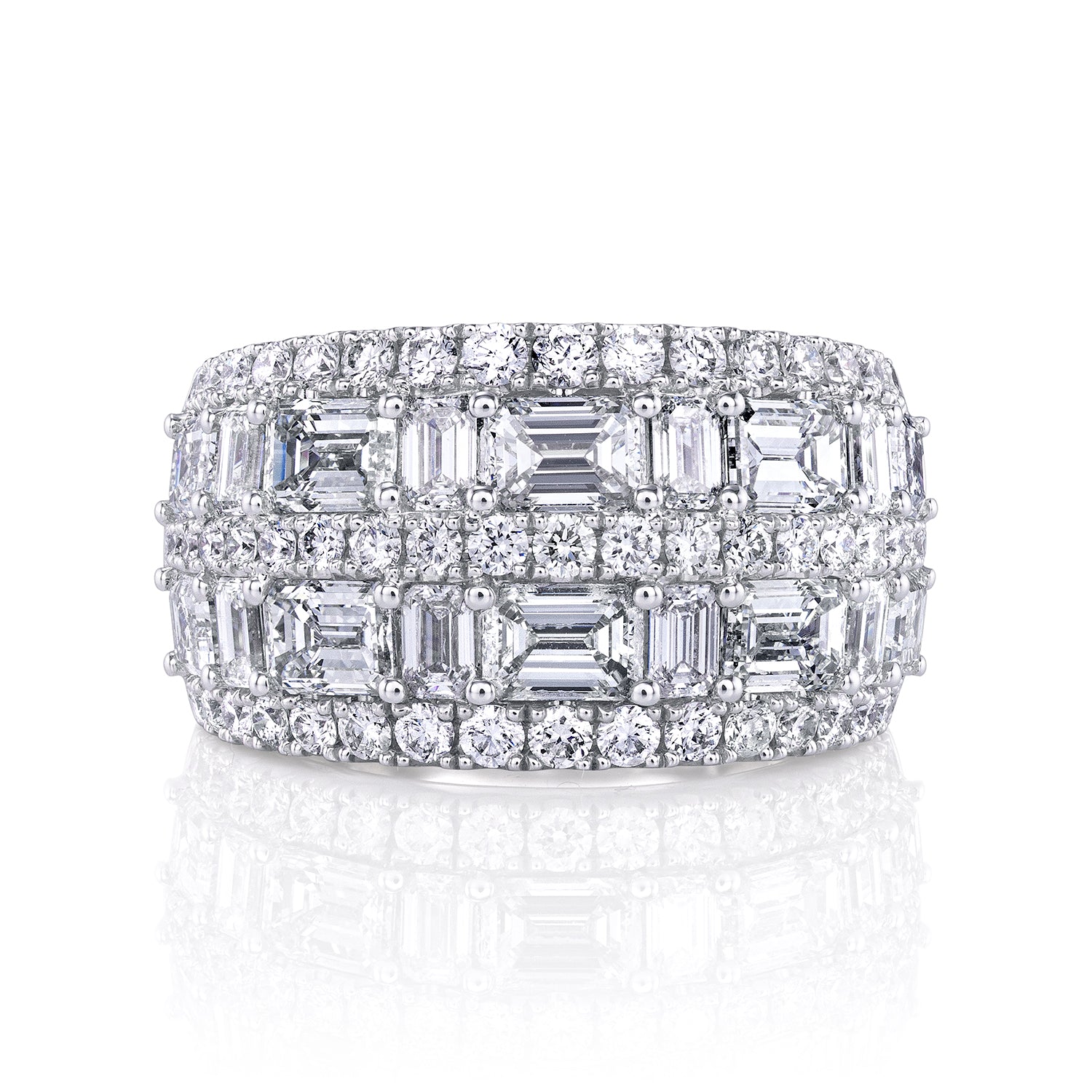 Platinum 5-Row Baguette and Round Diamond Band