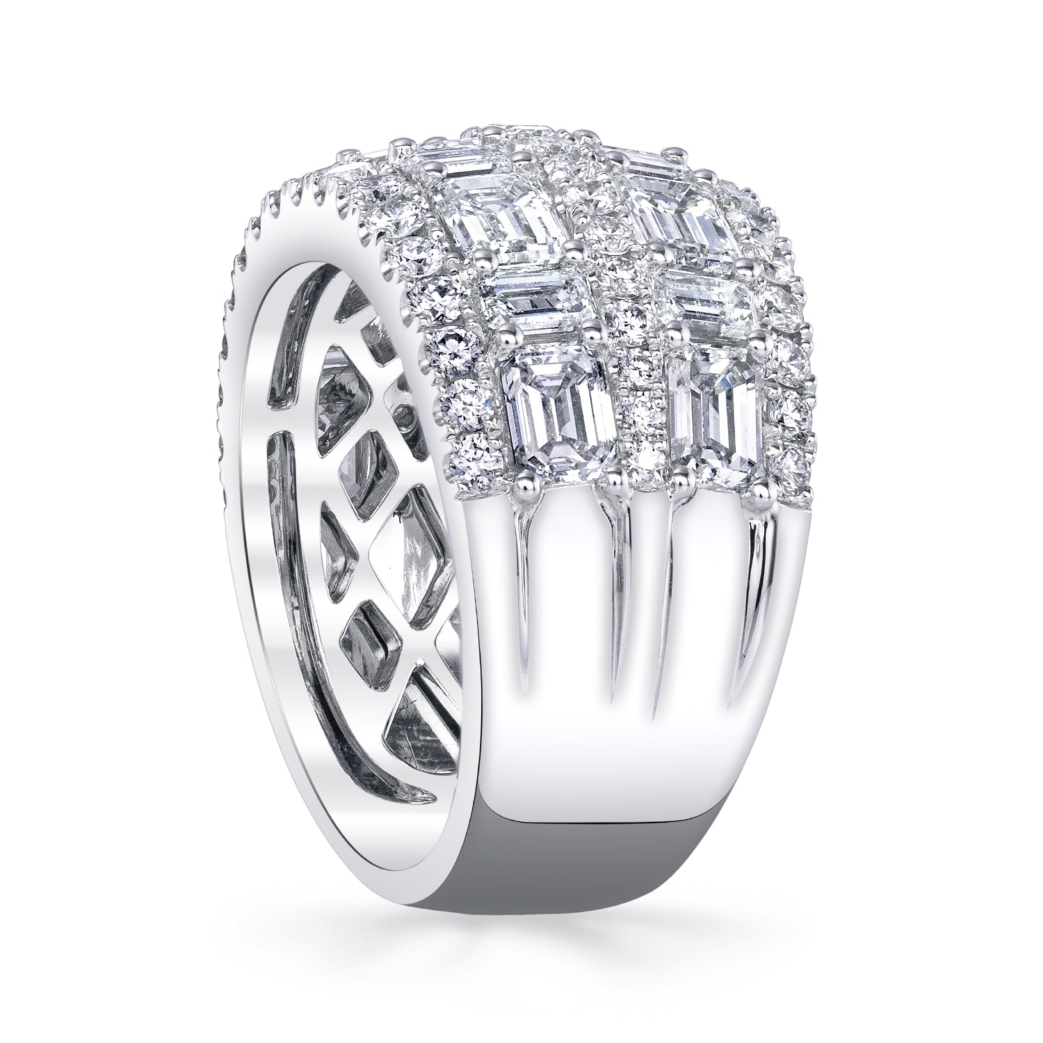Platinum 5-Row Baguette and Round Diamond Band