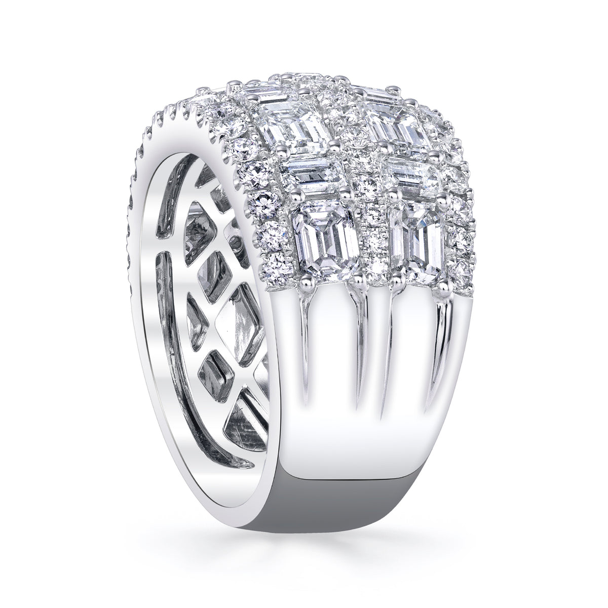 Platinum 5-Row Baguette and Round Diamond Band