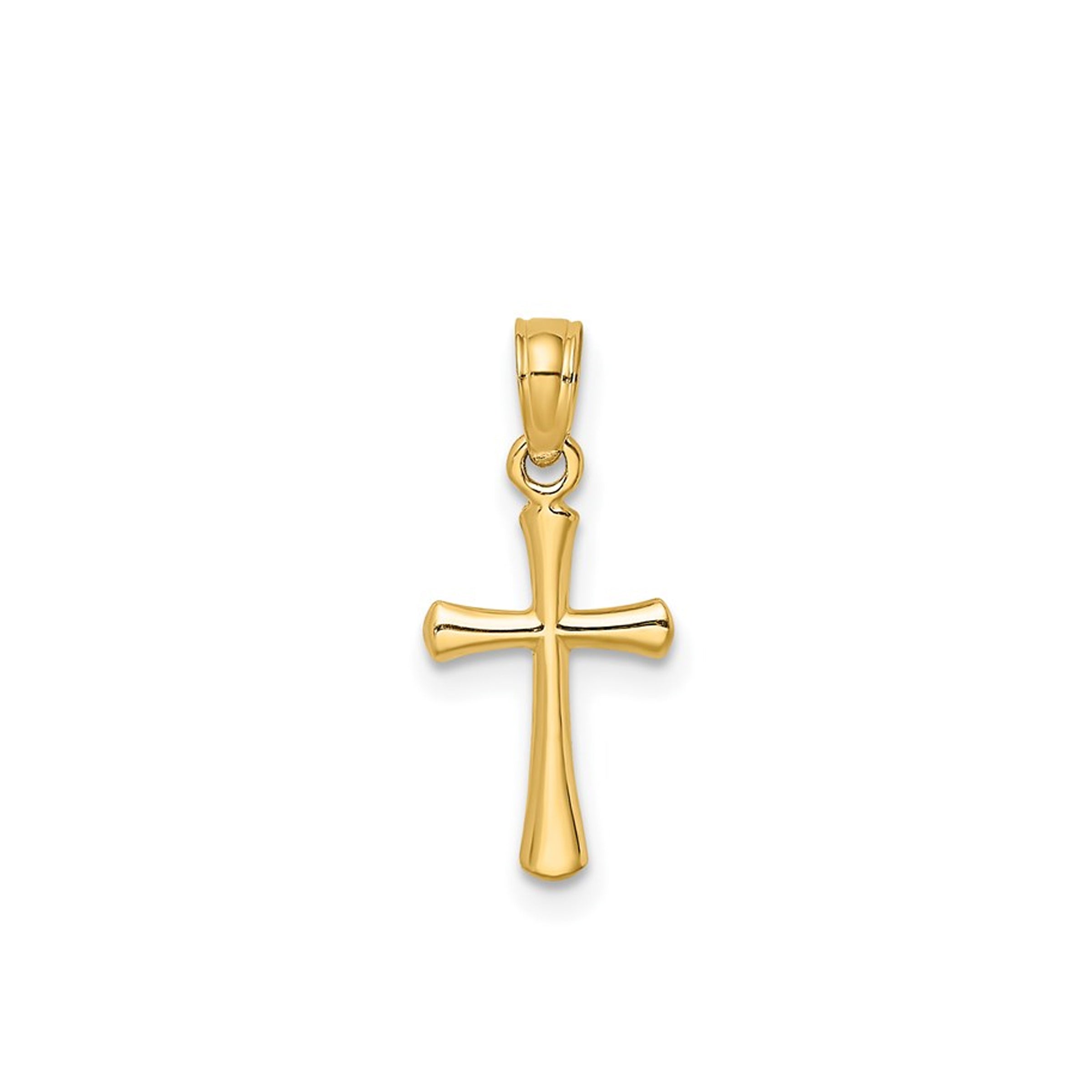 14K Yellow Gold Polished Beveled Cross with Round Tips Charm