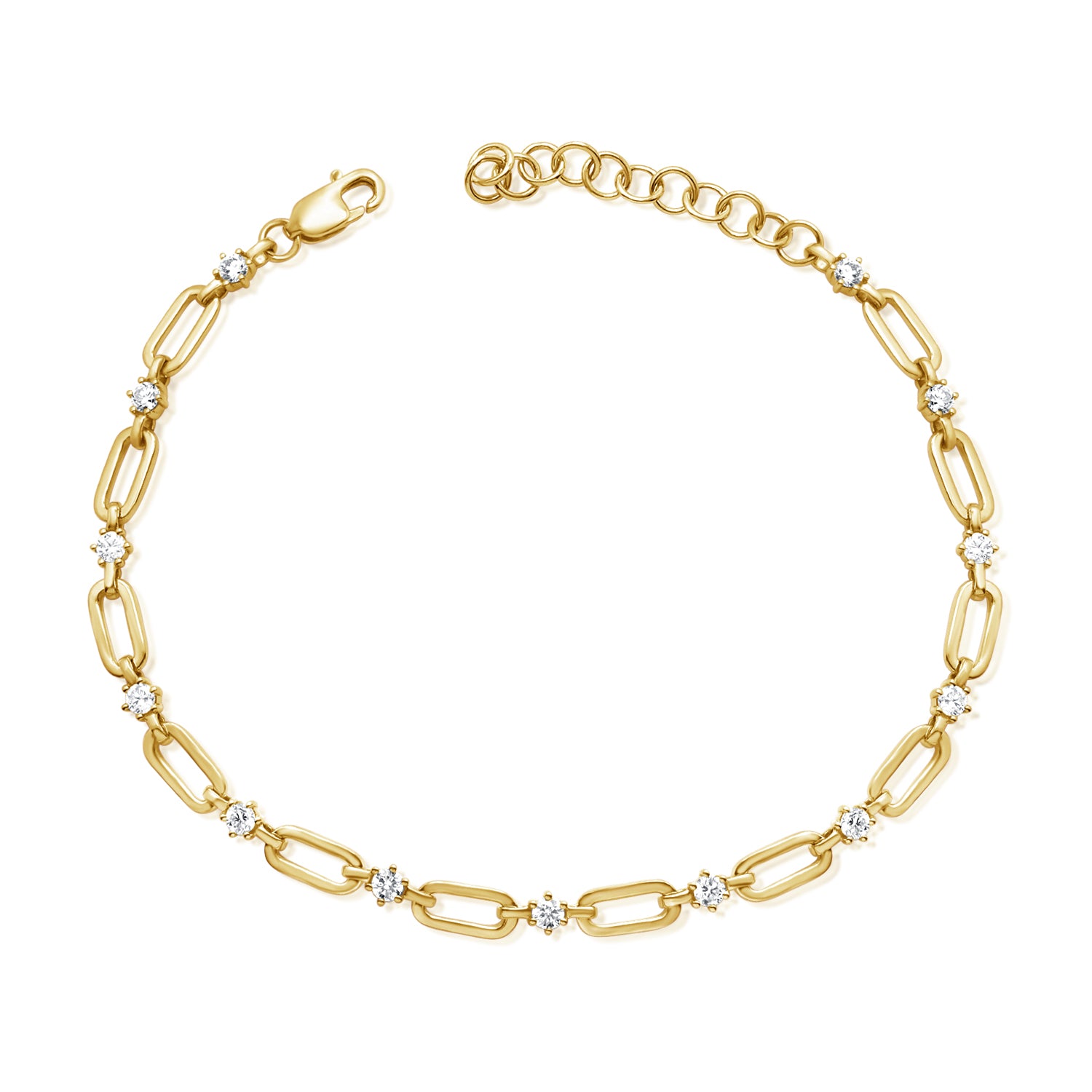 14K Yellow Gold Oval Link Diamond Station Bracelet - NAGI