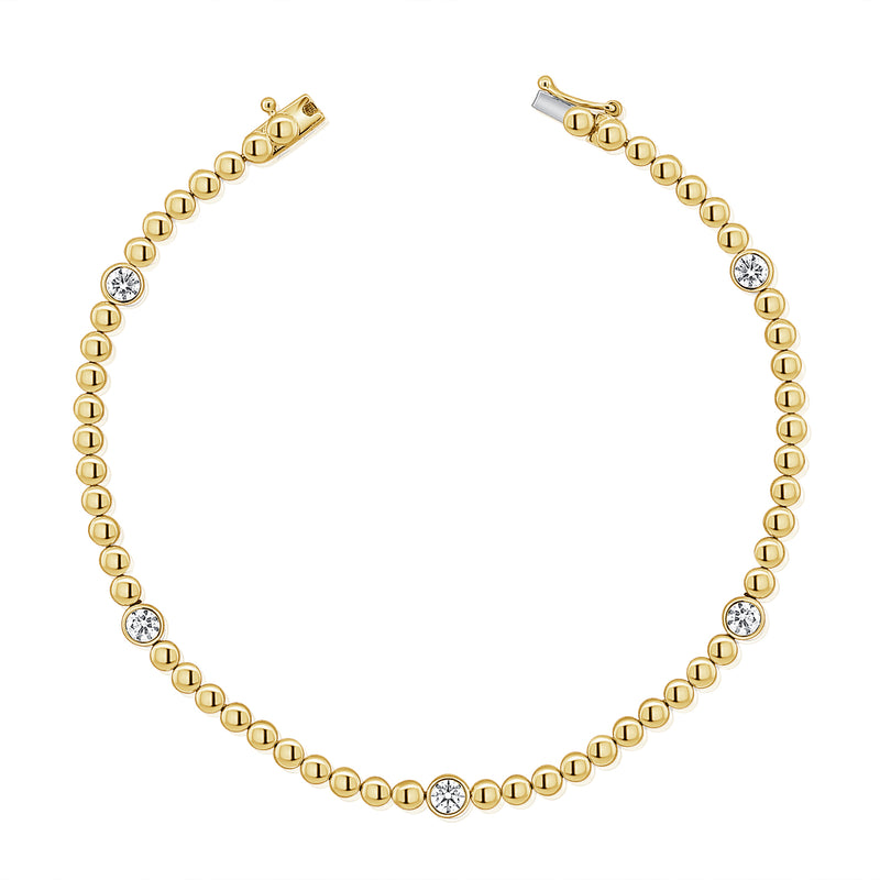 14K Yellow Gold Flat Bead with Bezel Set Diamond Bracelet - NAGI
