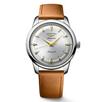 Longines Conquest 40MM Heritage Automatic Watch Silver Dial Brown Leather Strap L16504722