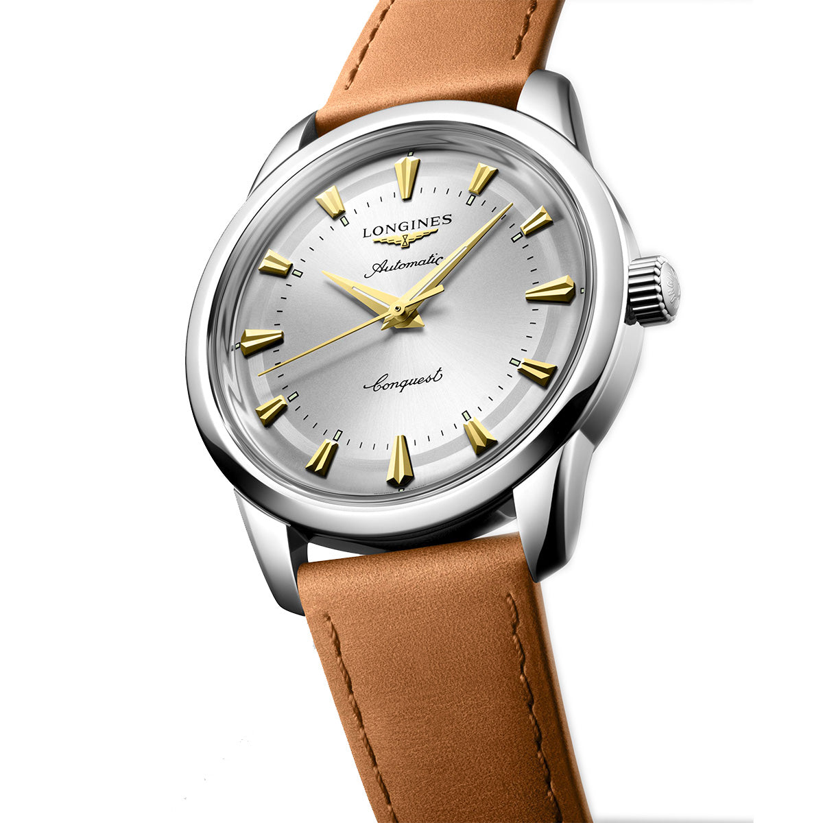 Longines Conquest 40MM Heritage Automatic Watch Silver Dial Brown Leather Strap L16504722