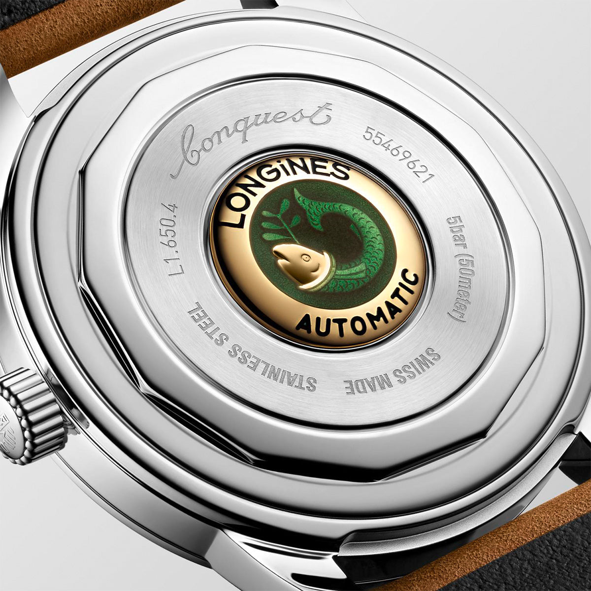 Longines Conquest 40MM Heritage Automatic Watch Silver Dial Brown Leather Strap L16504722