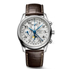 Longines Masters 40MM Automatic Watch Chrono Moonphase, White Dial Brown Strap L26734783