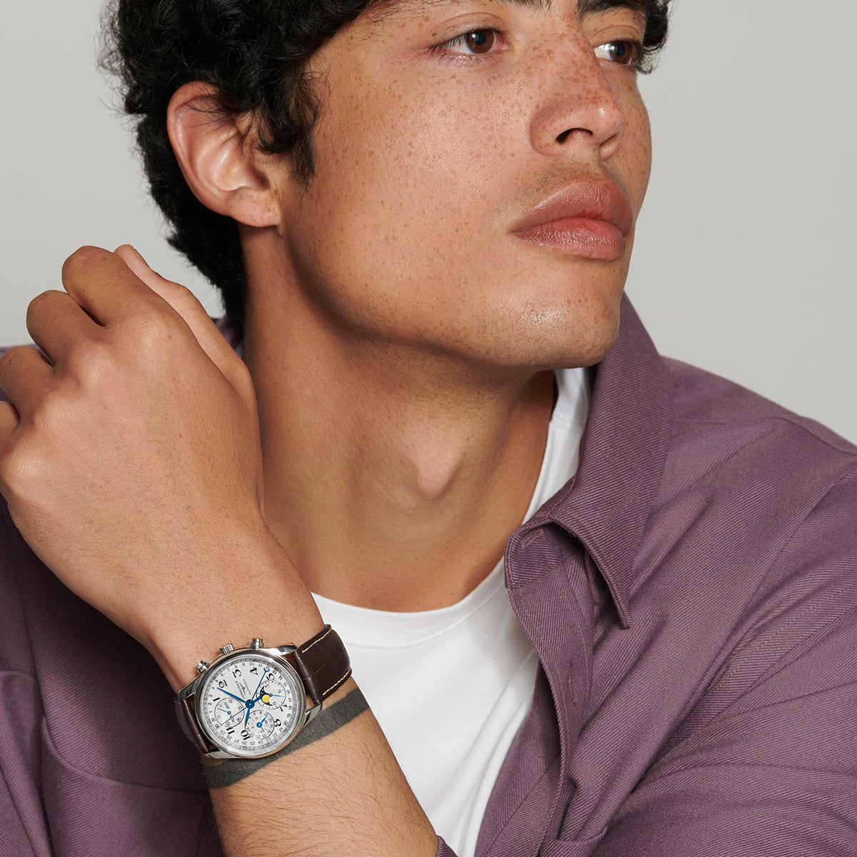 Longines Masters 40MM Automatic Watch Chrono Moonphase, White Dial Brown Strap L26734783