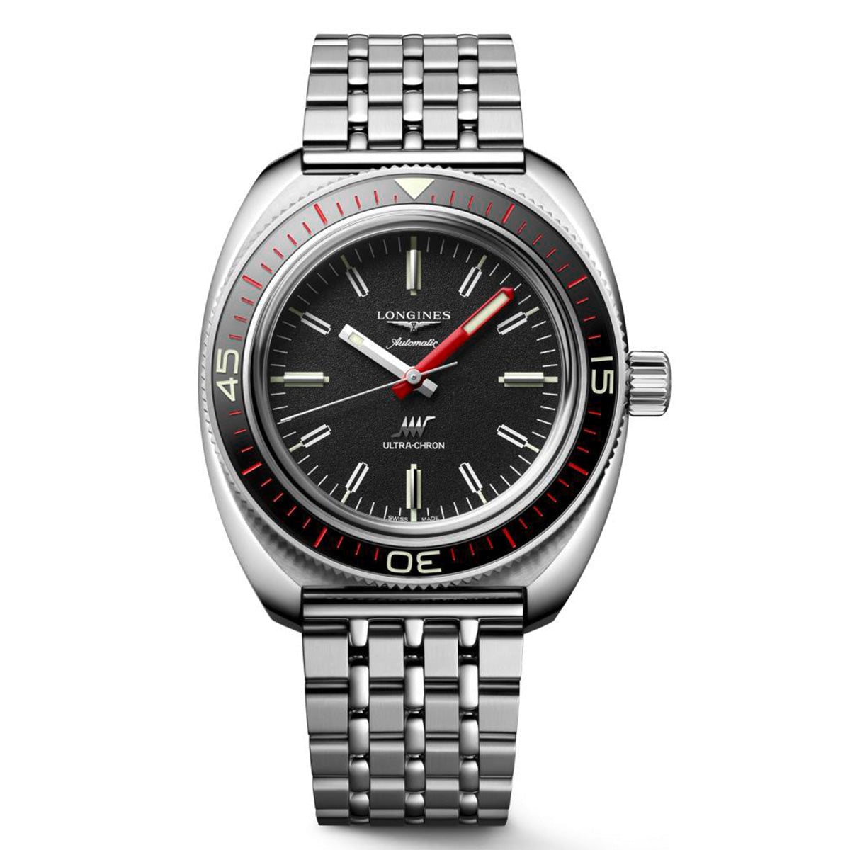 Longines Ultrachron 43MM Automatic Watch Black Dial Stainless Steel Bracelet L28364526