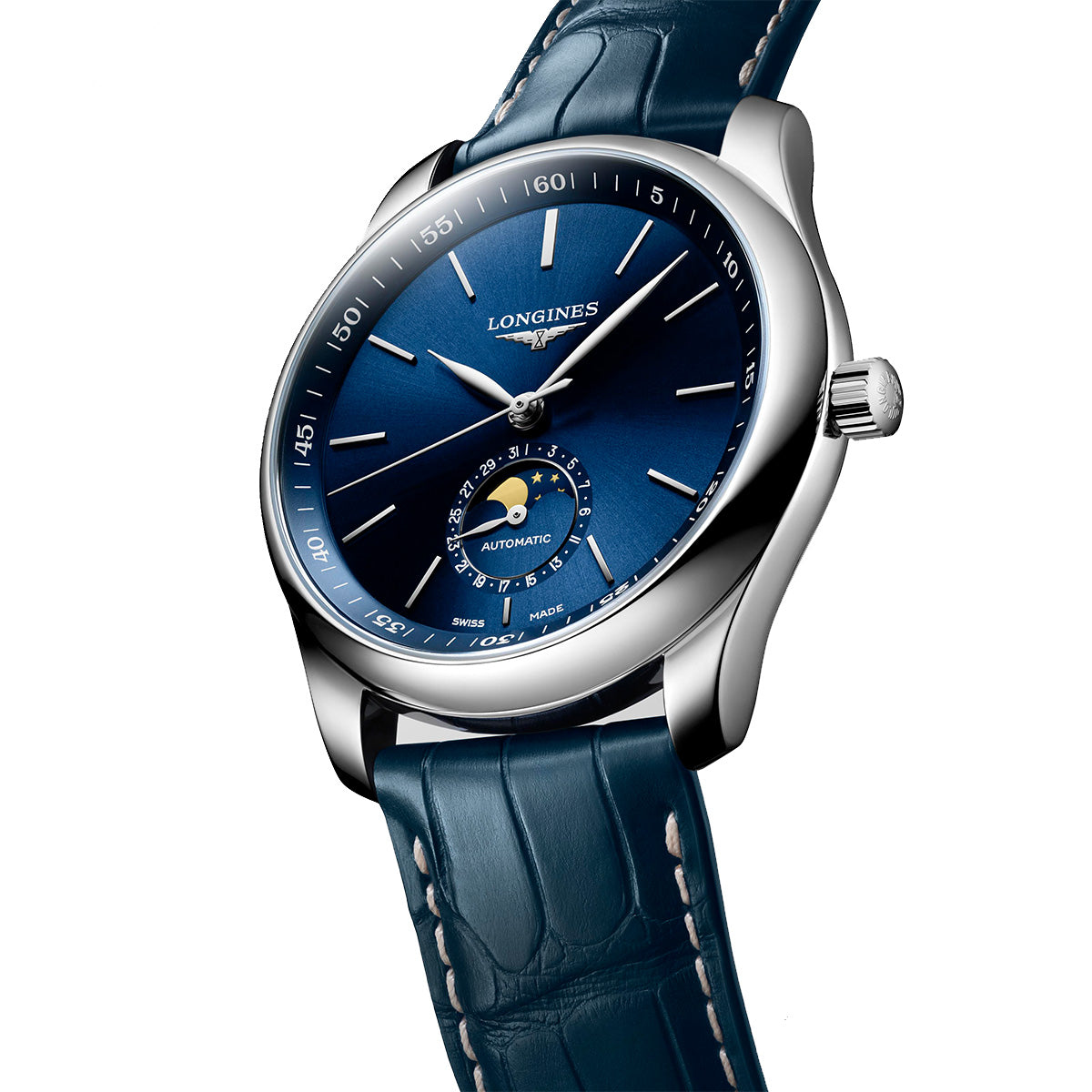 Longines Masters 40MM Automatic Watch Blue Dial, Moonphase, Blue Strap L29094920