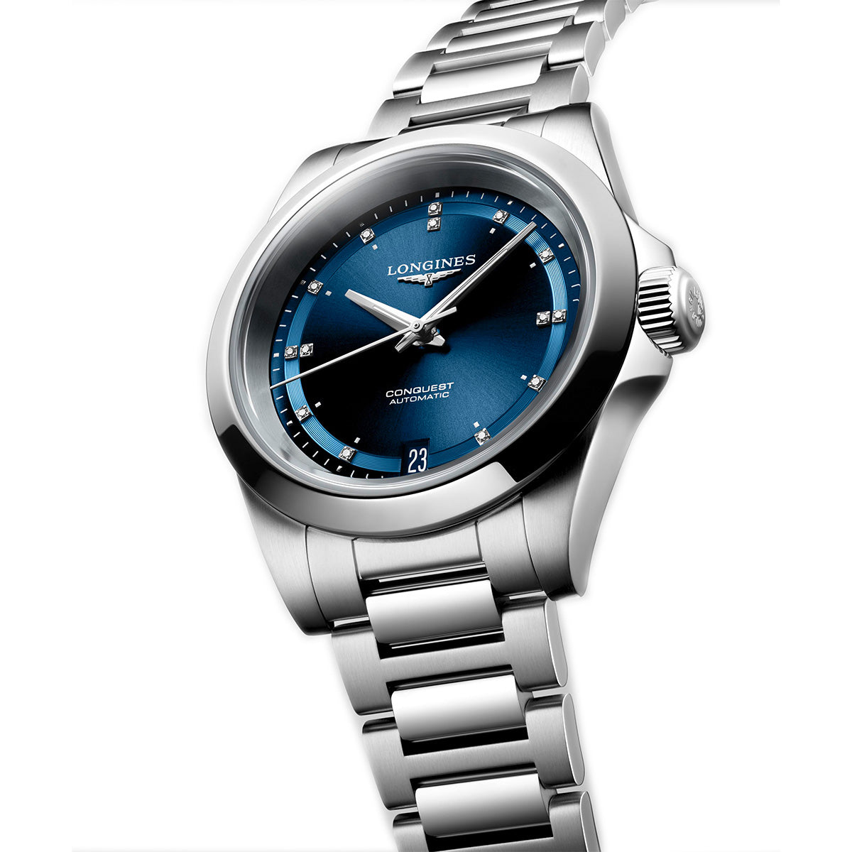 Longines Conquest 34MM Automatic Watch Blue Dial, Diamonds, Stainless Steel  Bracelet L34304976 - NAGI