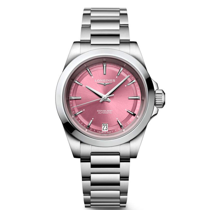 Longines Conquest 34MM Automatic Watch Pink Dial Stainless Steel Bracelet L34304996 - NAGI