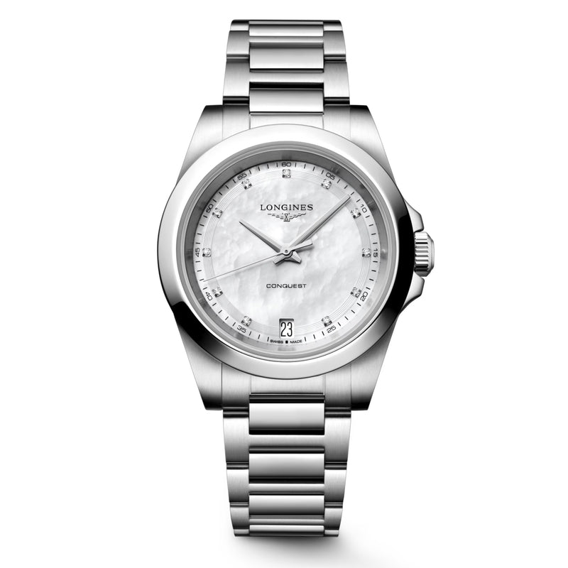 Longines Conquest 34MM Quartz Watch Mother of Pearl Dial Stainless Steel L34604876 - NAGI