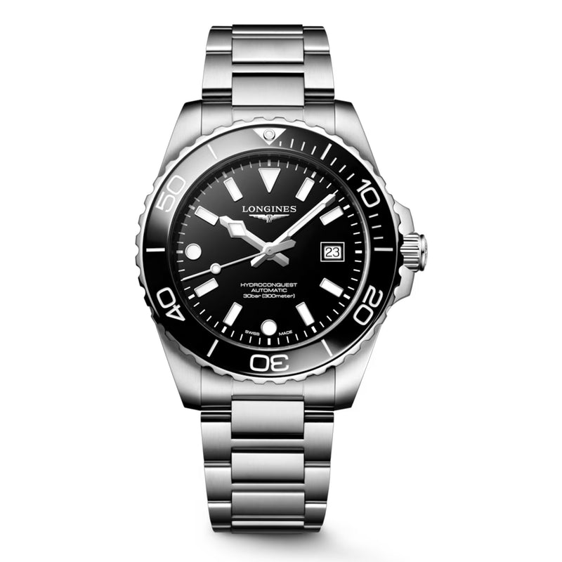 Longines Hydroconquest 42MM Automatic Watch Black Dial Stainless Steel Bracelet L37884566 - NAGI