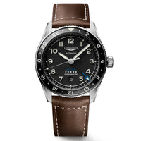 Longines Spirit Zulu Time 42MM Automatic GMT Watch Black Dial Brown Leather Strap L38124532