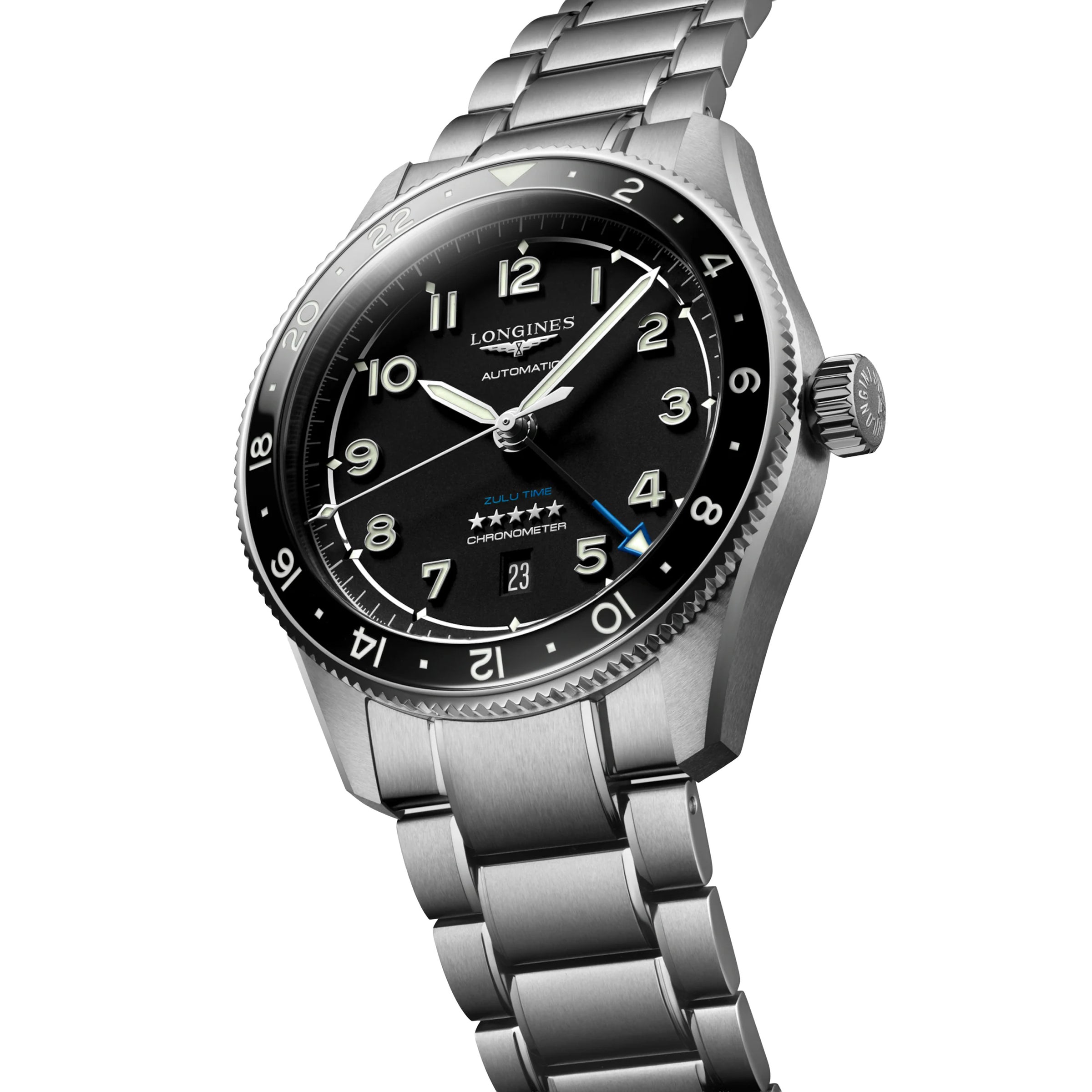 Longines Spirit Zulu Time 42MM Black Dial Automatic Stainless Steel Watch L38124536