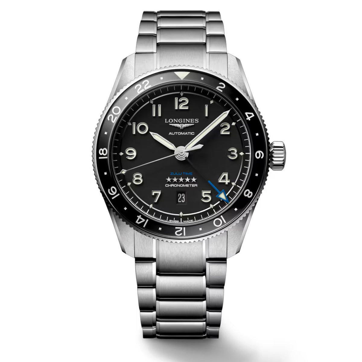 Longines Spirit Zulu Time 42MM Black Dial Automatic Stainless Steel Watch L38124536