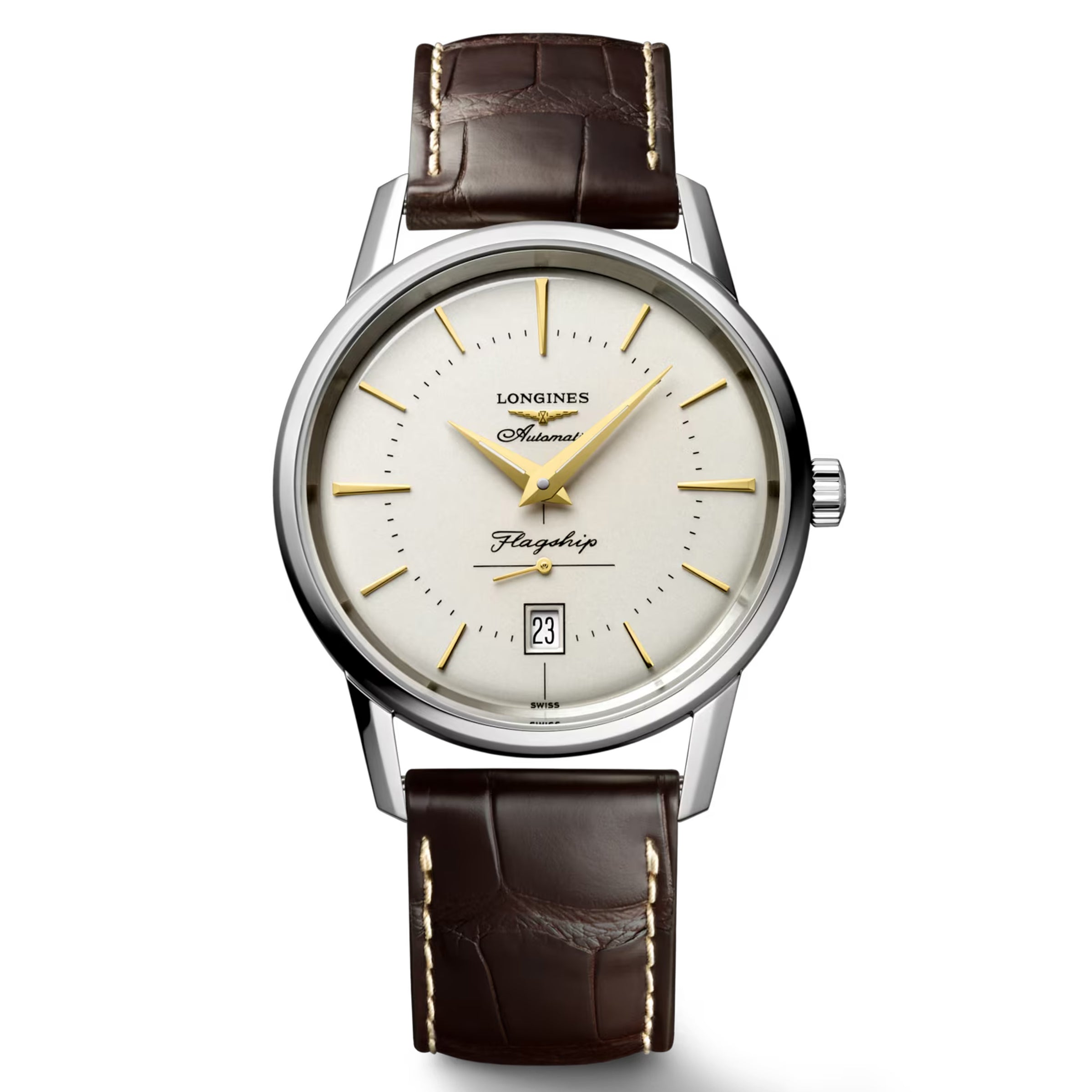 Longines Heritage Flagship 38MM Silver Dial Brown Alligator Strap Watch L47954782