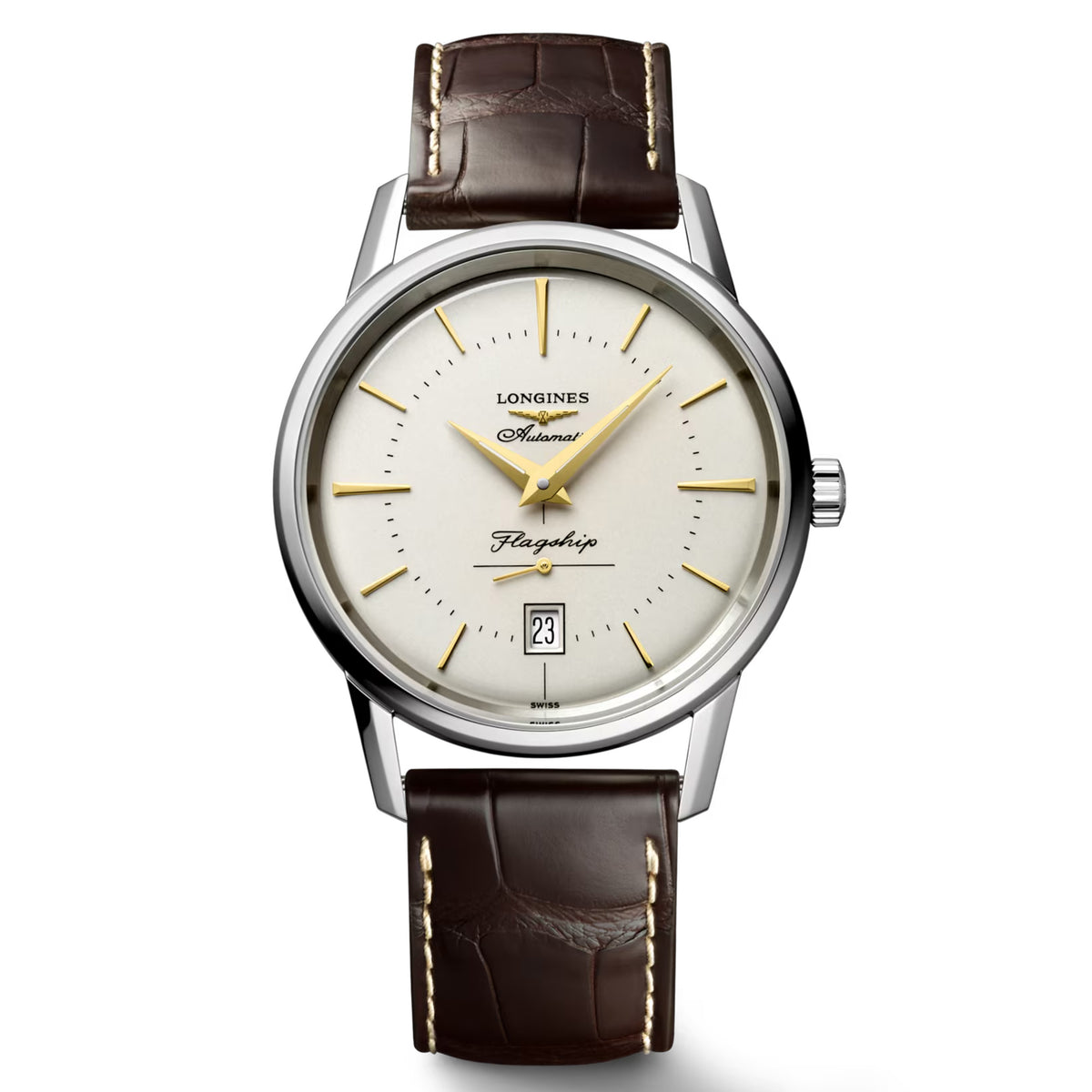 Longines Heritage Flagship 38MM Autoamtic Silver Dial Brown Alligator Strap Watch L47954782
