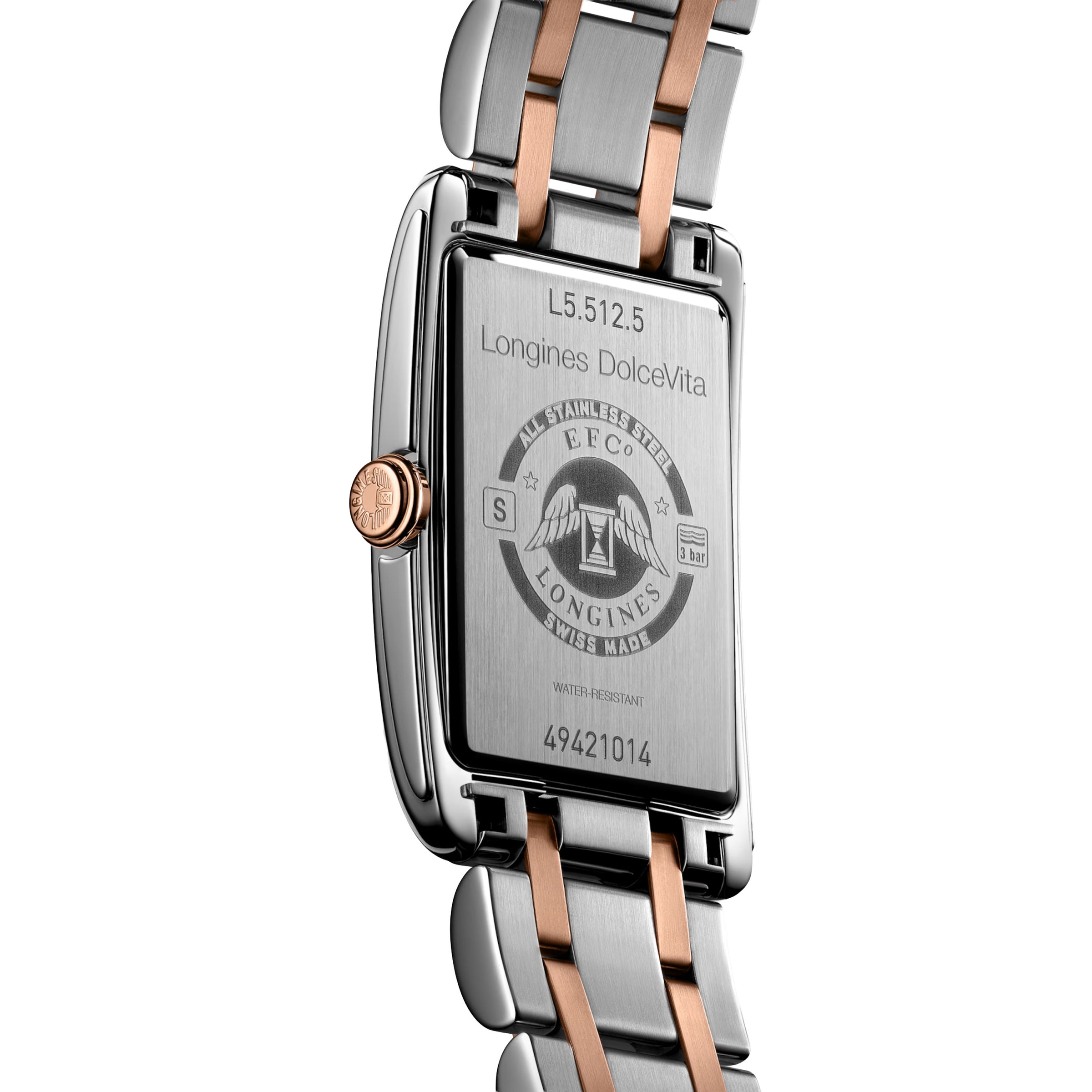 Longines Dolcevita Quartz Silver Flinque Dial Rose Gold Steel Watch L55125717