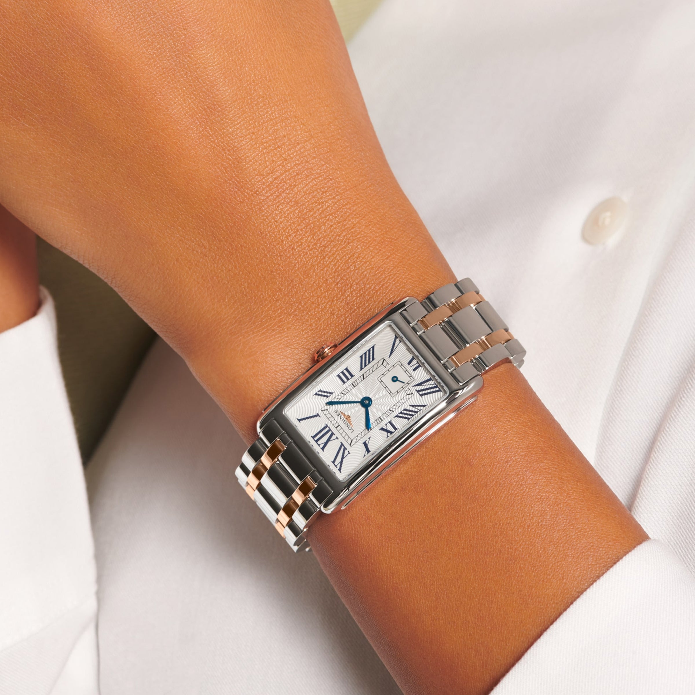 Longines Dolcevita Quartz Silver Flinque Dial Rose Gold Steel Watch L55125717