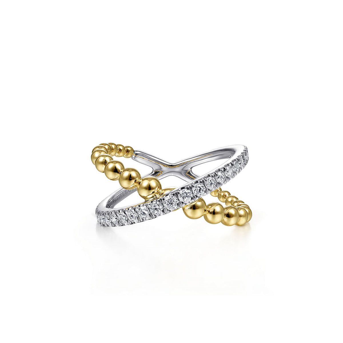 Gabriel & Co. 14K White and Yellow Gold Diamond Criss Cross Ring - NAGI