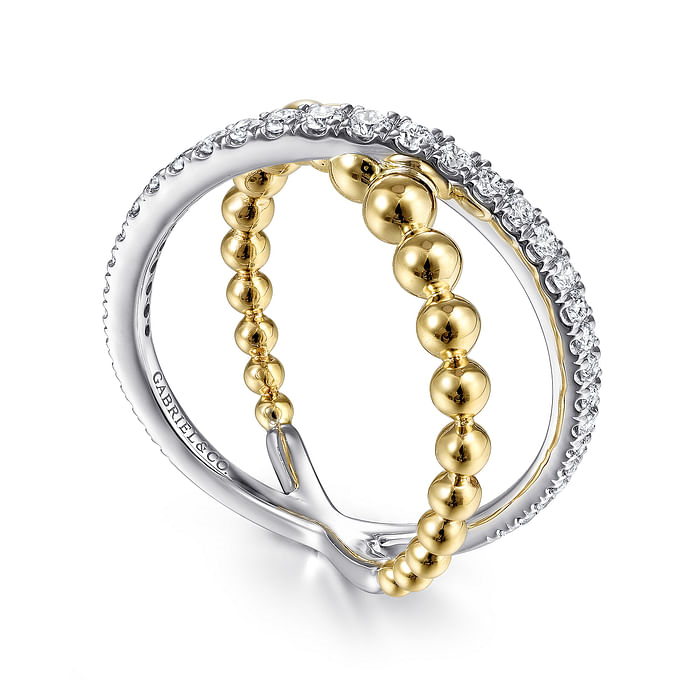 Gabriel & Co. 14K White and Yellow Gold Bujukan Diamond Criss Cross Ring With Diamonds - NAGI