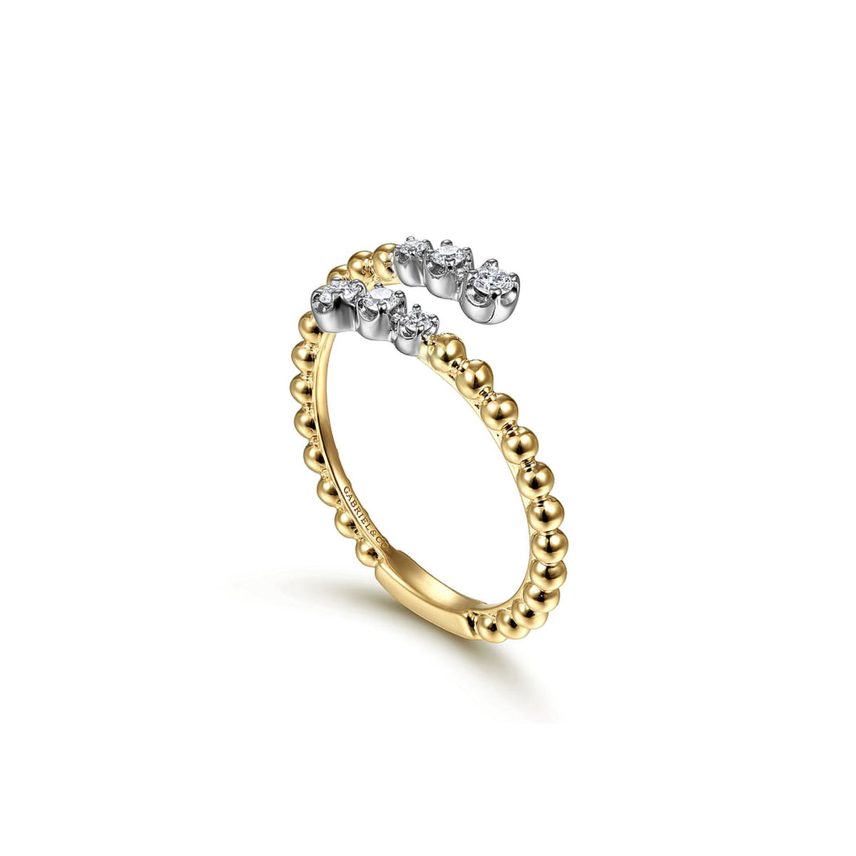 Gabriel & Co. 14K White and Yellow Gold Beaded Diamond Bypass Ring - NAGI