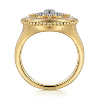 Gabriel & Co. 14K Yellow Gold Mother of Pearl Inlay and Diamond Starburst Signet Ring