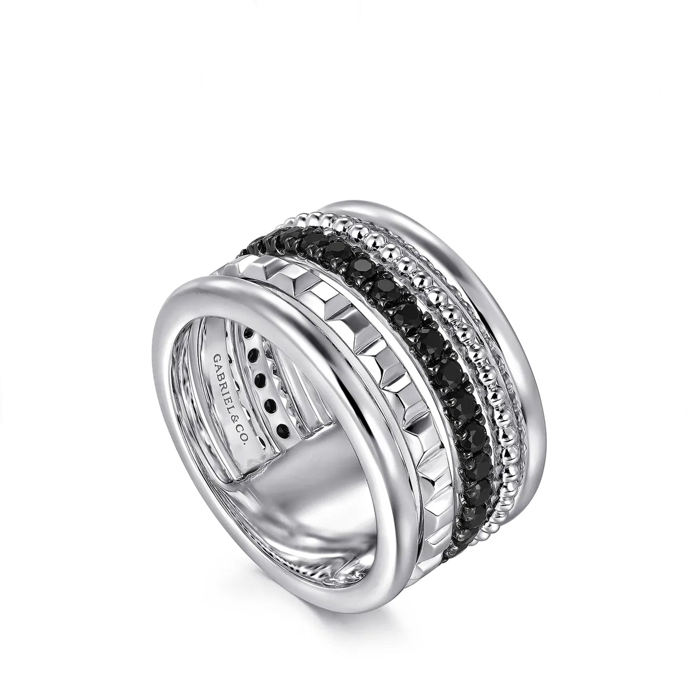 Gabriel & Co. Sterling Silver Bujukan Black Spinel Pyramid Multi-Row Ring