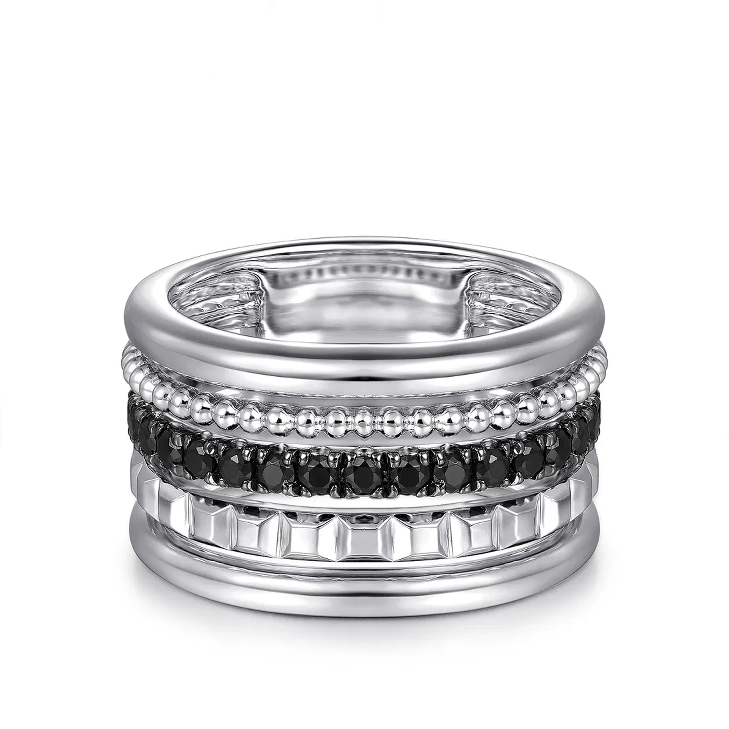 Gabriel & Co. Sterling Silver Bujukan Black Spinel Pyramid Multi-Row Ring