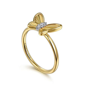 Gabriel 14K Yellow Gold Diamond Diamond Cut Butterfly Ring