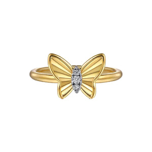 Gabriel 14K Yellow Gold Diamond Diamond Cut Butterfly Ring