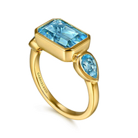 Gabriel & Co. 14K Yellow Gold Blue Topaz Signet Ring