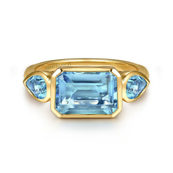 Gabriel & Co. 14K Yellow Gold Blue Topaz Signet Ring