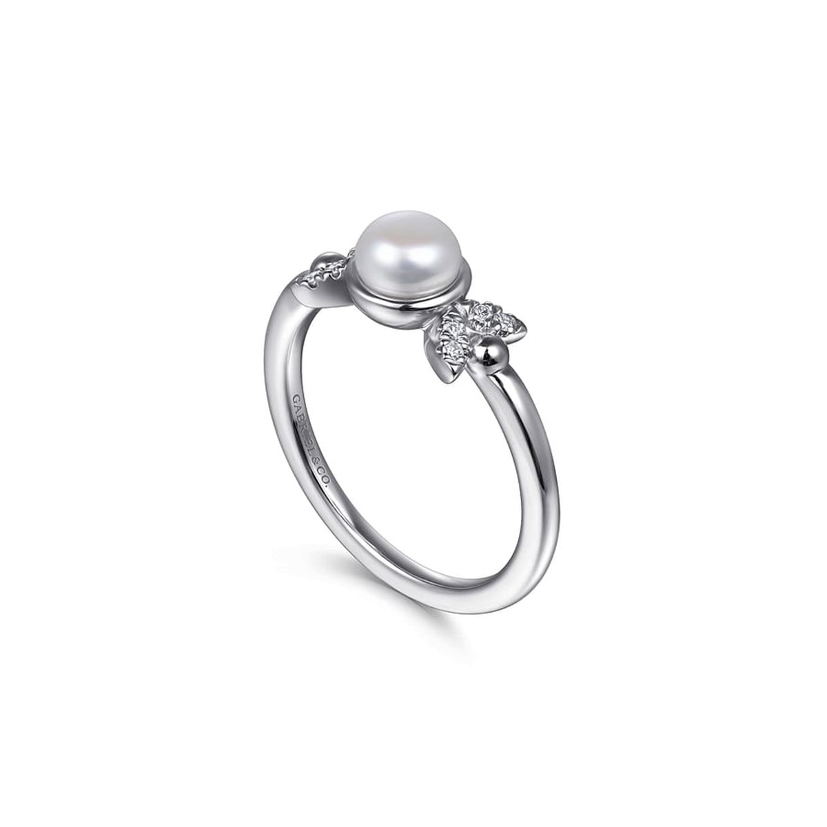 Gabriel & Co. Sterling Silver Diamond Bujukan Pearl Ladies Ring - NAGI