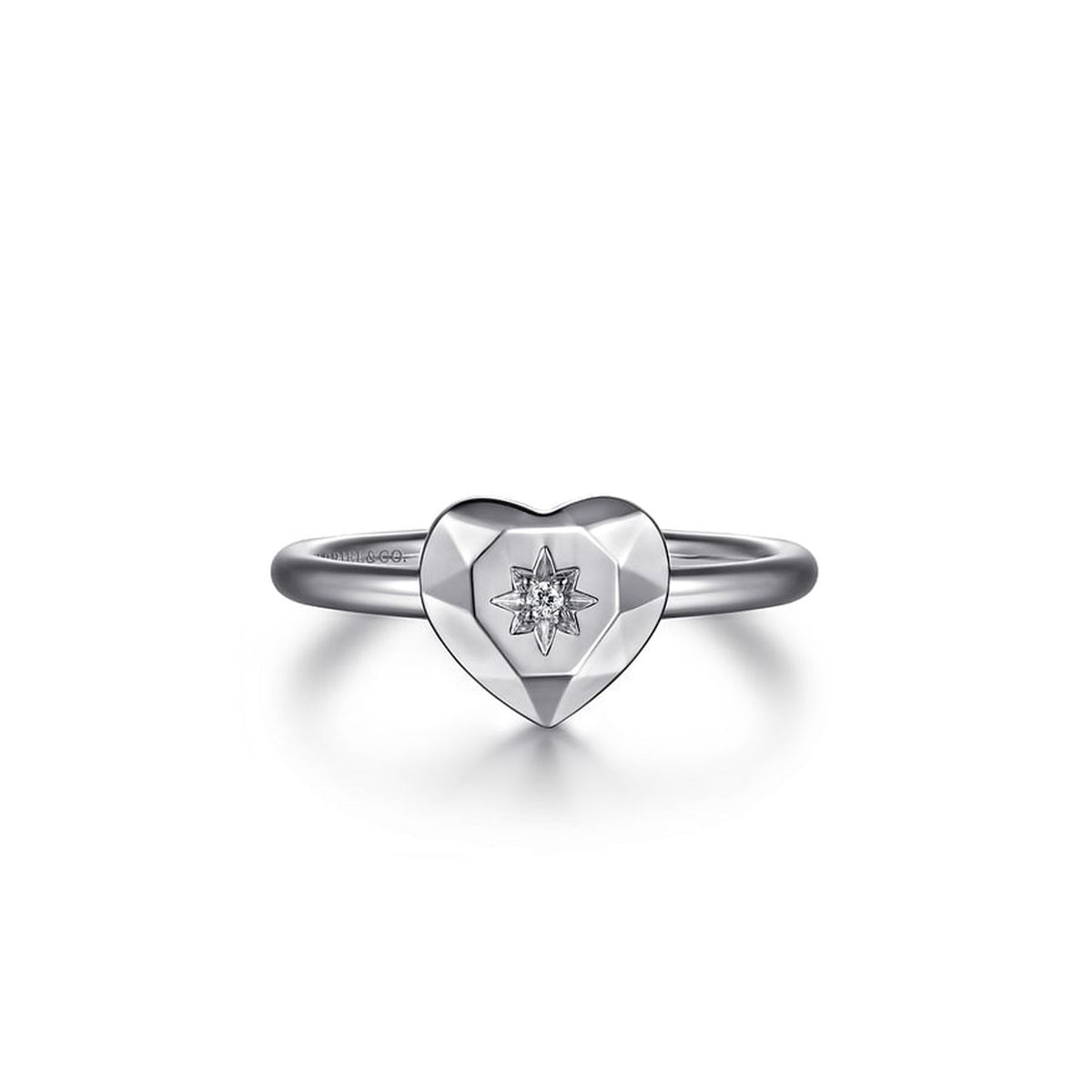 Gabriel & Co. Sterling Silver Diamond Cut Heart Ladies Ring