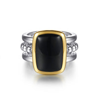 Gabriel & Co. 14K Yellow Gold Sterling Silver Black Onyx Cocktail Ring