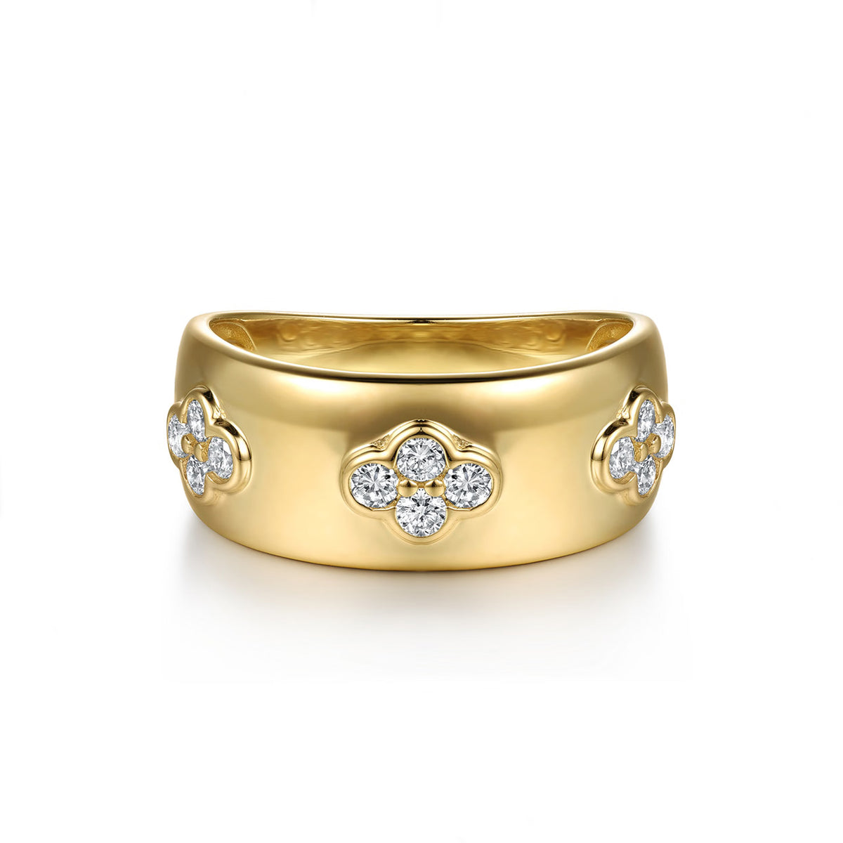 Gabriel & Co. 14K Yellow Gold Clover Station Diamond Ring