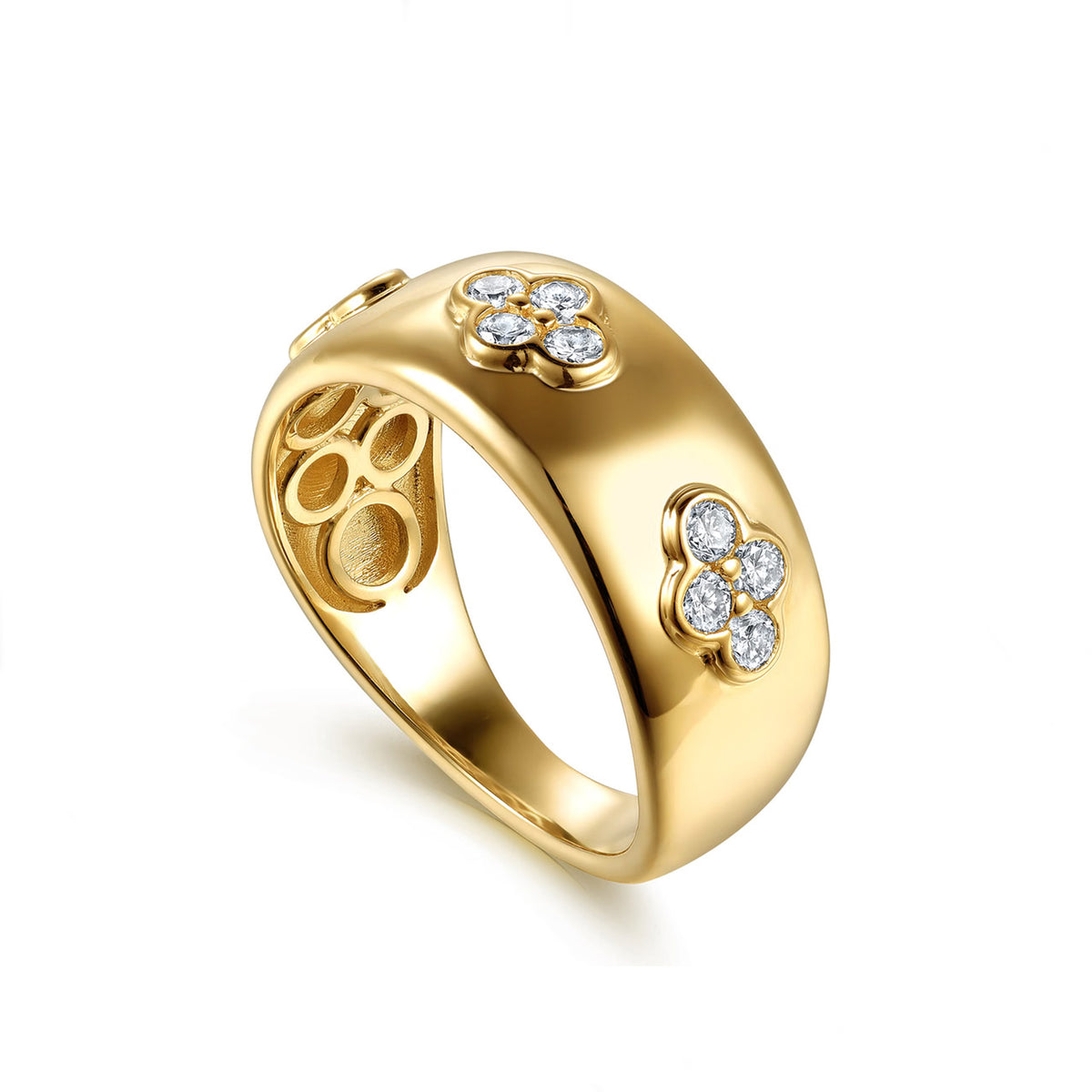 Gabriel & Co. 14K Yellow Gold Clover Station Diamond Ring