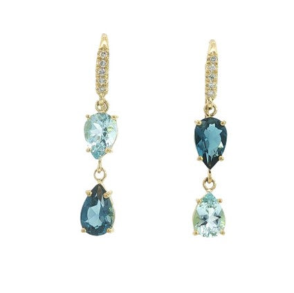 Lauren K. 18K Yellow Gold Blue Topaz and Aquamarine Earrings