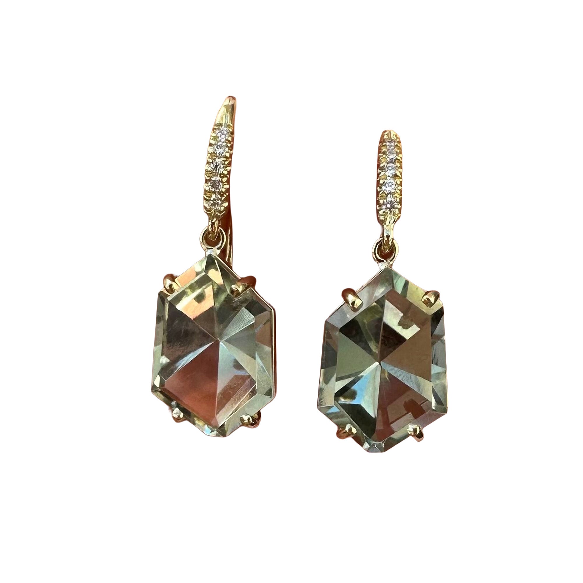 Lauren K. 18K Yellow Gold Green Amethyst & Diamond Earrings