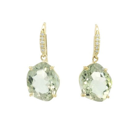 Lauren K. 18K Yellow Gold Green Amethyst & Diamond Earrings img2