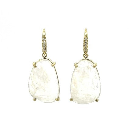 Lauren K. 18K Yellow Gold Rainbow Moonstone and Diamond Earrings