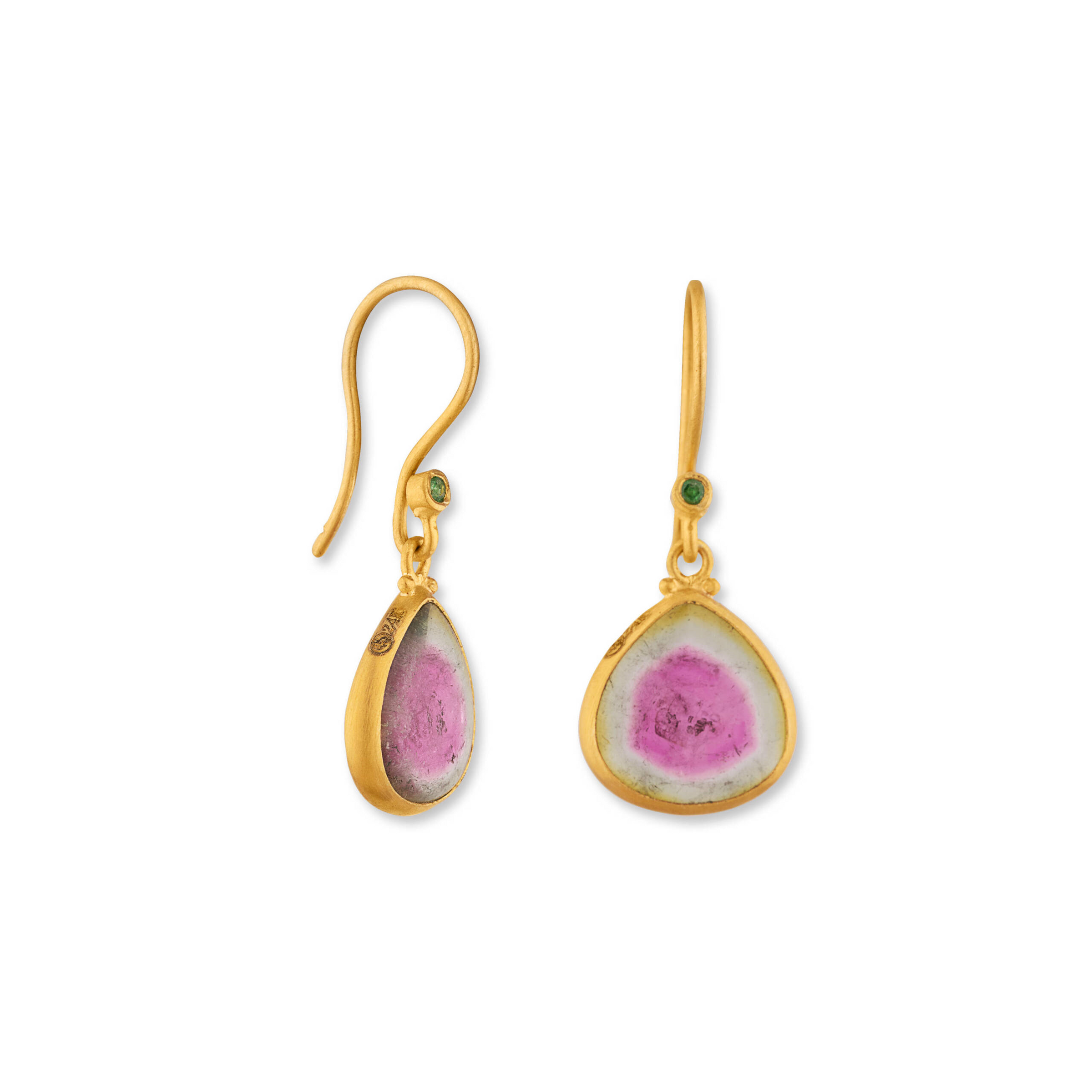 Lika Behar 24K Gold One Of A Kind Cabochon Watermelon Tourmaline Earrings